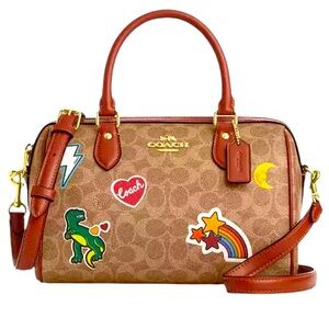 COACH Rowan Satchel Bag In Signature Canvas With Sticker Print, NWT